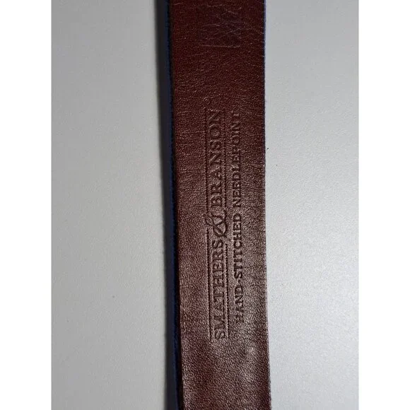 Smathers & Branson Cubs Hand-Stitched Needlepoint Leather Belt Blue Size 44 Men - Picture 5 of 13